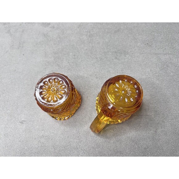 VTG Amber Miniature Glass Pitcher Creamer Toothpick Holder Lot - Picture 5 of 6